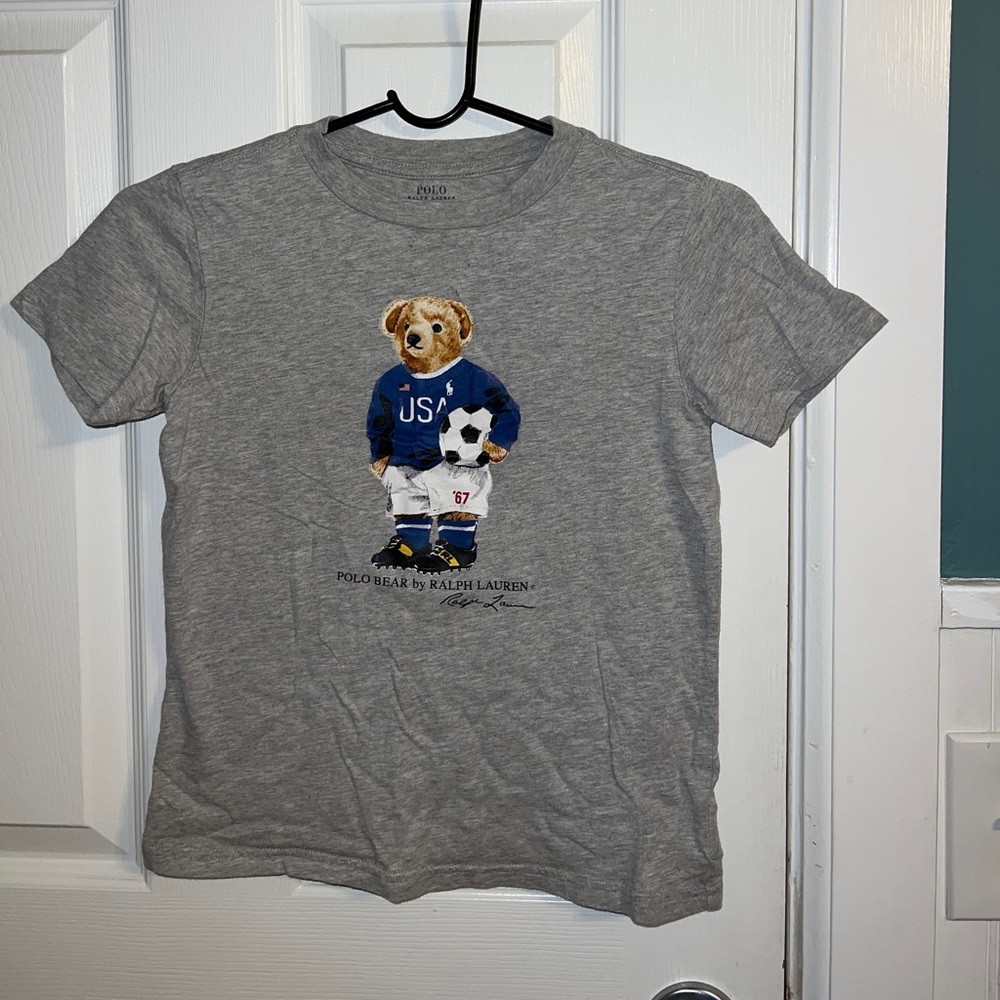 Polo by Ralph Lauren Gray Tee with Polo Bear Soccer Graphic